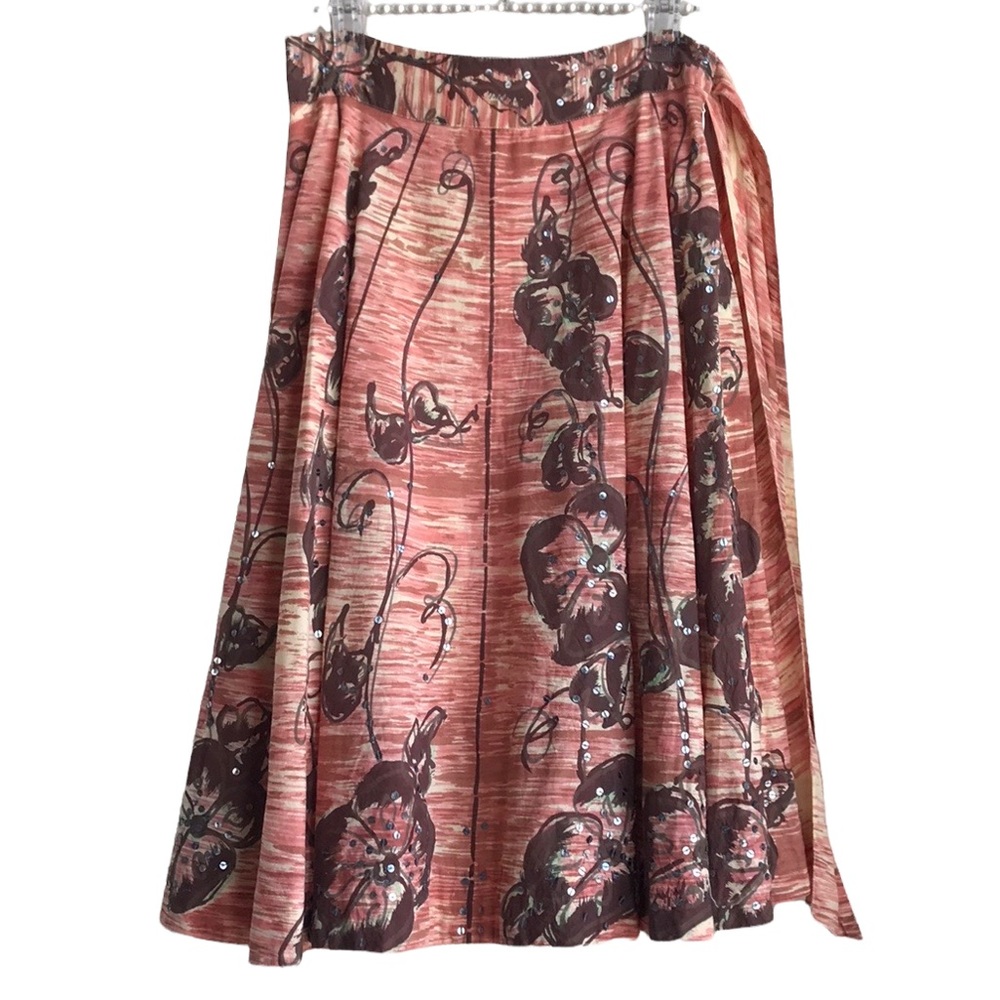 Anthropologie Rust Pink Floral A-Line Skirt